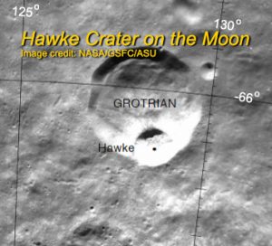 NASA image of the Moon showing Hawke crater.