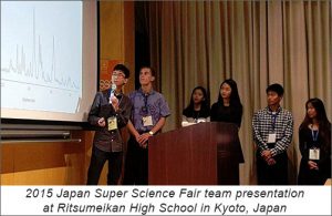 Hawaii high school students presenting STEM project at science fair in Japan.